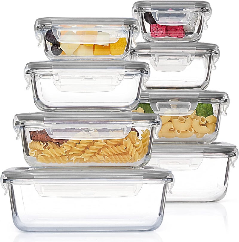 Vtopmart 8 Pack Glass Containers Set for Food Storage with Airtight Lids, Meal Prep Container Glass for Lunch, On the Go, Leftover, Freezer, Fridge, Microwave, Dishwasher Safe, BPA Free - Image 1