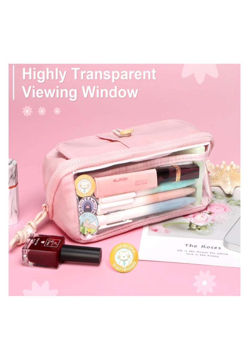 Excefore Large Pencil Pouch, Big Capacity Pencil Case with 5 Compartments, Multifunctional Cosmetic Bag, Simple Stationery Organizer, College Office Travel Storage Bag for Girls Adult, Pink - Image 5