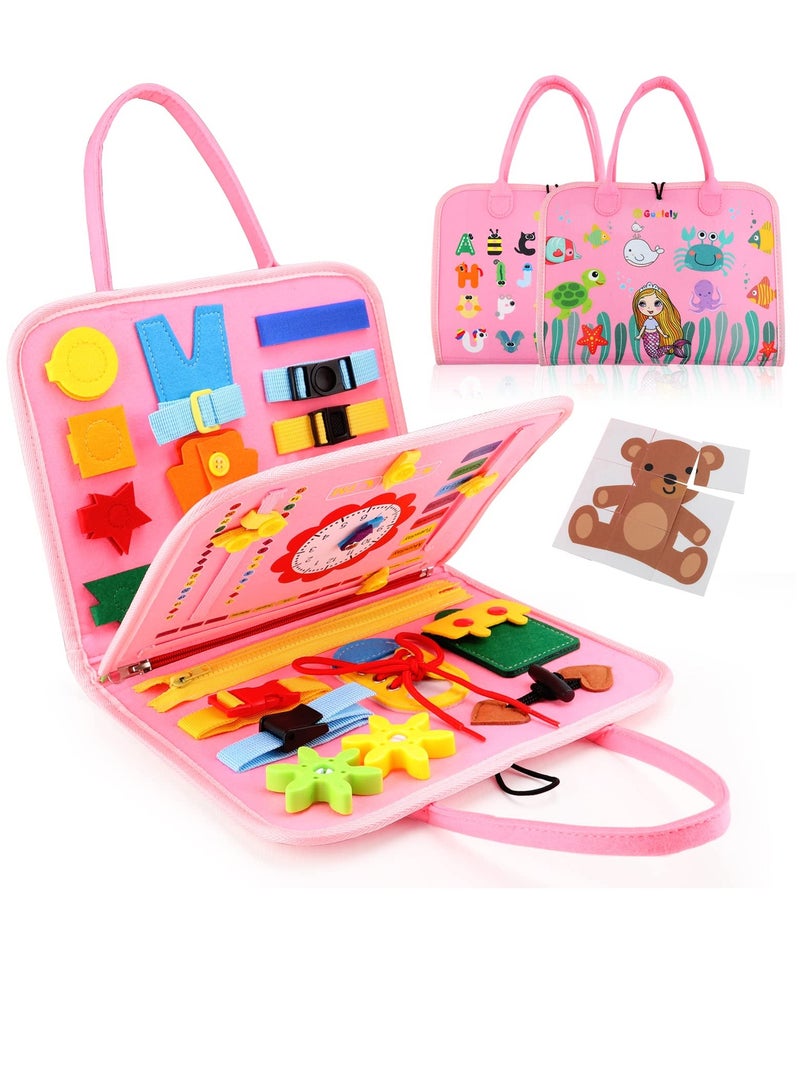 Daytoyz Busy Board Montessori Toy for 1 2 3 4 Year-Old Toddlers - Educational Activity Developing Sensory Board for Basic Dress Fine Motor Skills - Travel Toys for Plane Car, Gift for Boys Girls  - Image 1