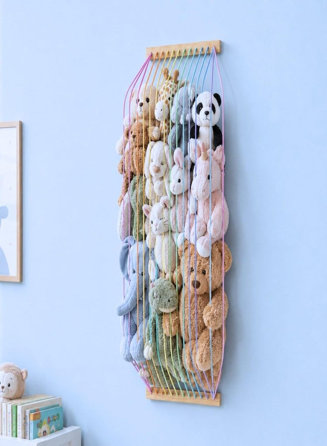 Vomelon Stuffed Animal Storage Wood Soft Toy Organizer for Kids Room，Cute and Durable Wall or Door Mount Length Adjustable Hanging Stuffed Animal Toy Organizer Shelf for Nursery Play Room Rainbow -Patent - Image 1
