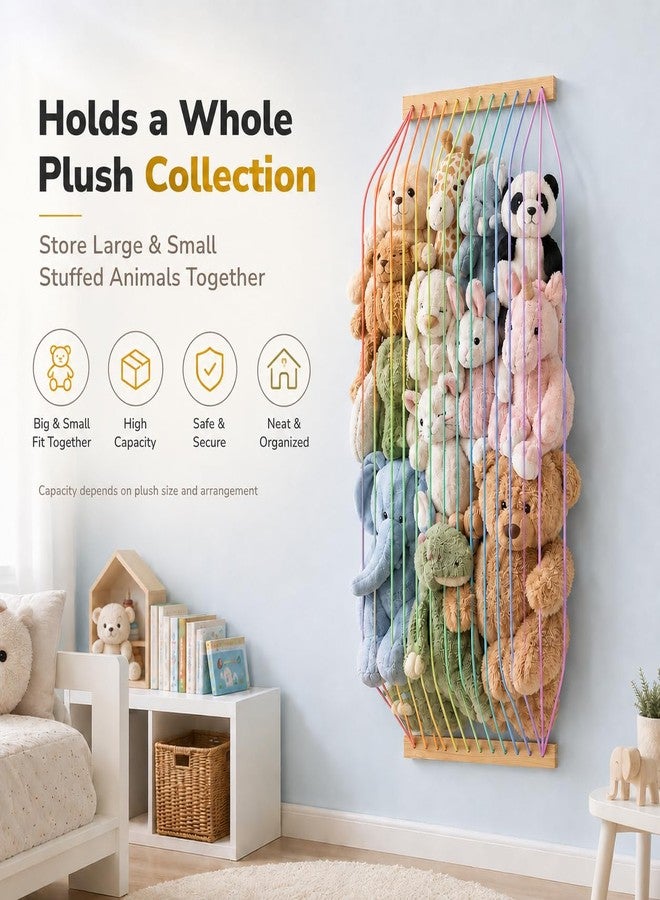 Vomelon Stuffed Animal Storage Wood Soft Toy Organizer for Kids Room，Cute and Durable Wall or Door Mount Length Adjustable Hanging Stuffed Animal Toy Organizer Shelf for Nursery Play Room Rainbow -Patent - Image 5