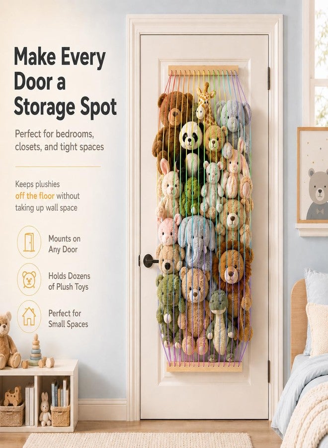 Vomelon Stuffed Animal Storage Wood Soft Toy Organizer for Kids Room，Cute and Durable Wall or Door Mount Length Adjustable Hanging Stuffed Animal Toy Organizer Shelf for Nursery Play Room Rainbow -Patent - Image 4