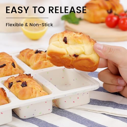 Vinino Silicone Mini Loaf Pans with Metal Reinforced Frame-2 Pack, Non-stick Silicone Bread Pan for Baking 8-Cavity, Tiny Banana Bread Set, Dishwasher Safe Brownie Pan-Cream - Image 3