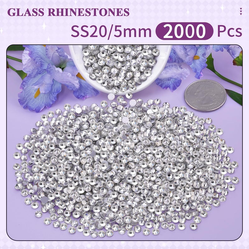 BELLEBOOST 2000PCS SS20/5mm Glass Crystal Rhinestones (Clear), Flatback Clear Rhinestones for Bedazzling Crafting DIY Crafts Nail Art Makeup Decoration, Gems Diamond Charms for Tumbler Shoes Clothing Mug - Image 2