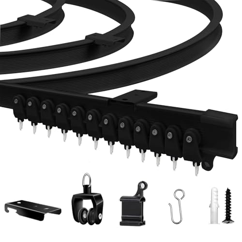 JIHXYER Flexible Bendable Ceiling Curtain Track, 16.4ft (5m) PVC, Metal, Plastic & Stainless Steel, Black, Ceiling Mounted - Image 1