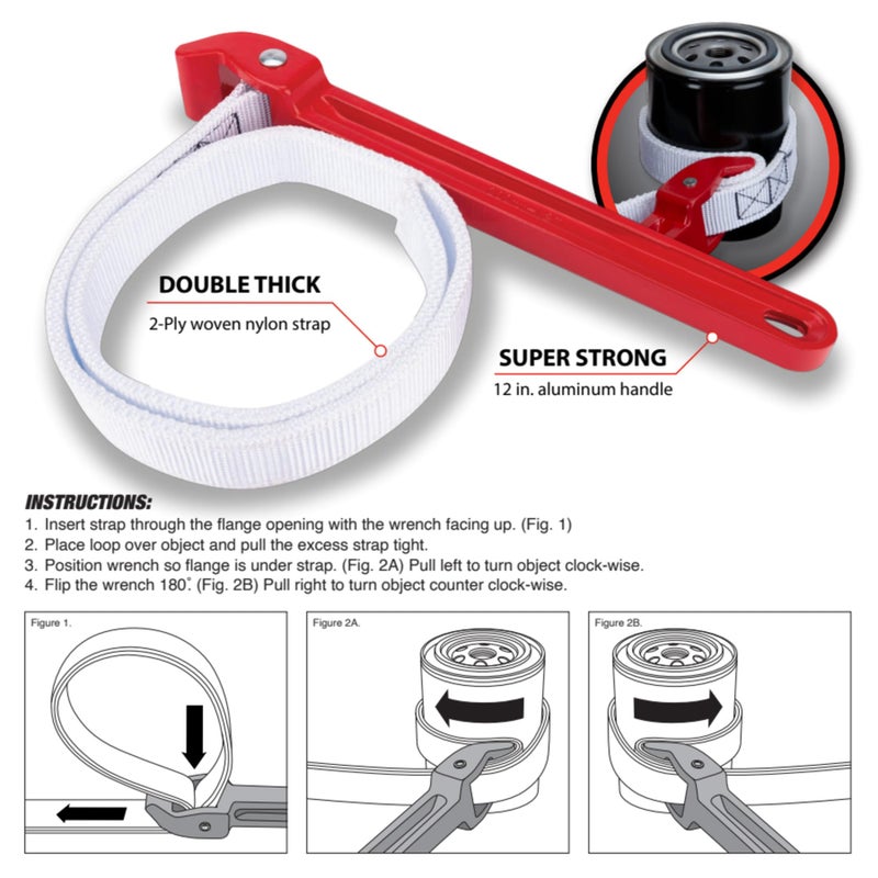 Performance Tool W2150 12-Inch Aluminum Strap Wrench with Double Thick Nylon Strap for Tightening or Loosening Pipes and Fittings up to 9-Inches - Image 2