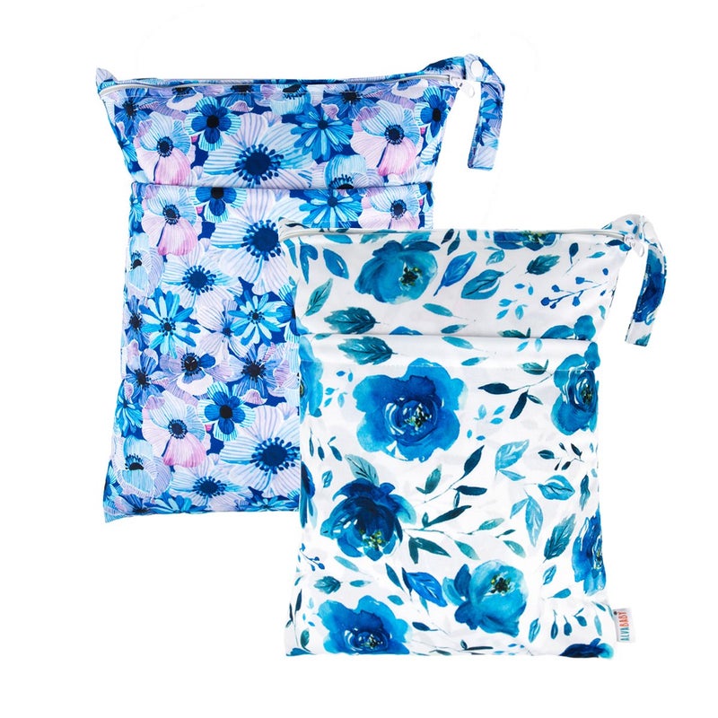 ALVABABY 2pcs Cloth Diaper Wet Dry Bags Waterproof Reusable with Two Zippered Pockets Travel Beach Pool Daycare Soiled Baby Items Yoga Gym Bag for Swimsuits or Wet Clothes L41104 - Image 1
