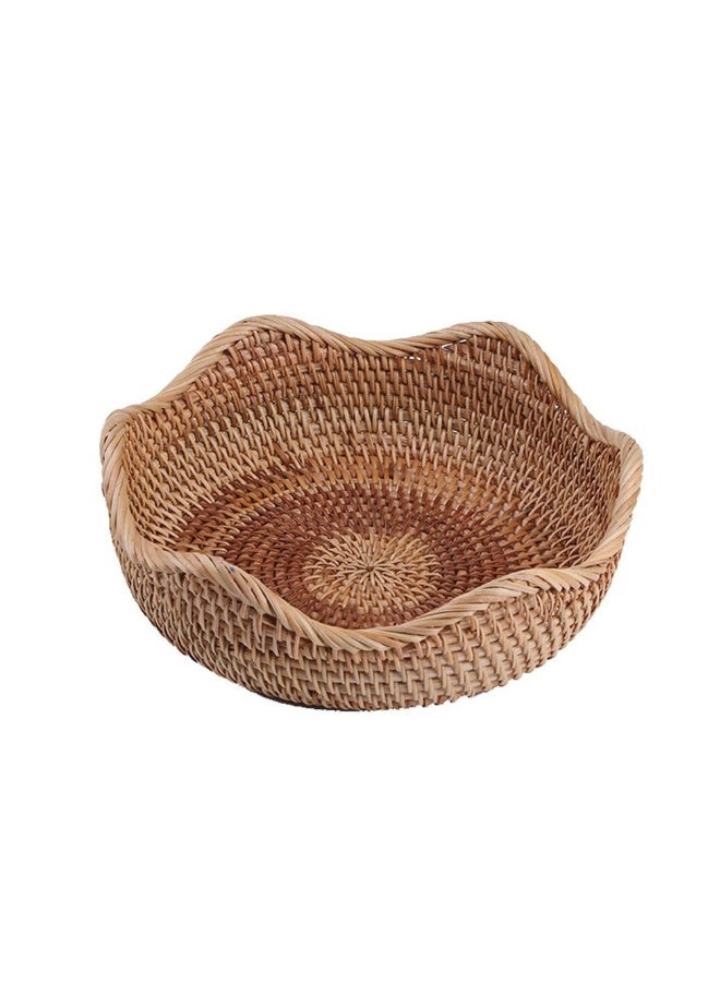 Hand-woven Basket, Handmade Rattan Round Fruit Basket Round Serving Tray Fruit Bowl, Bread Basket, Food Storage Bowl, Snack Serving Bowl Boho Home Décor Display Tray (8.7 Inch)  - Image 1