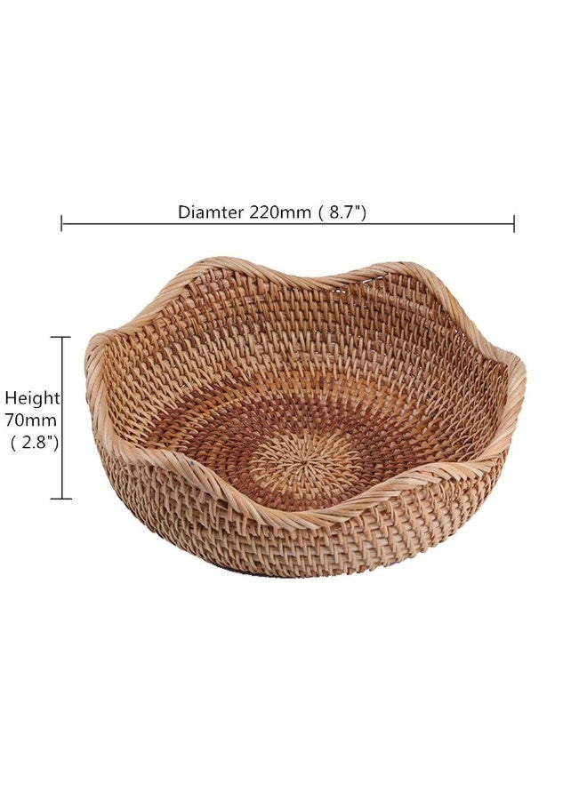 Hand-woven Basket, Handmade Rattan Round Fruit Basket Round Serving Tray Fruit Bowl, Bread Basket, Food Storage Bowl, Snack Serving Bowl Boho Home Décor Display Tray (8.7 Inch)  - Image 2