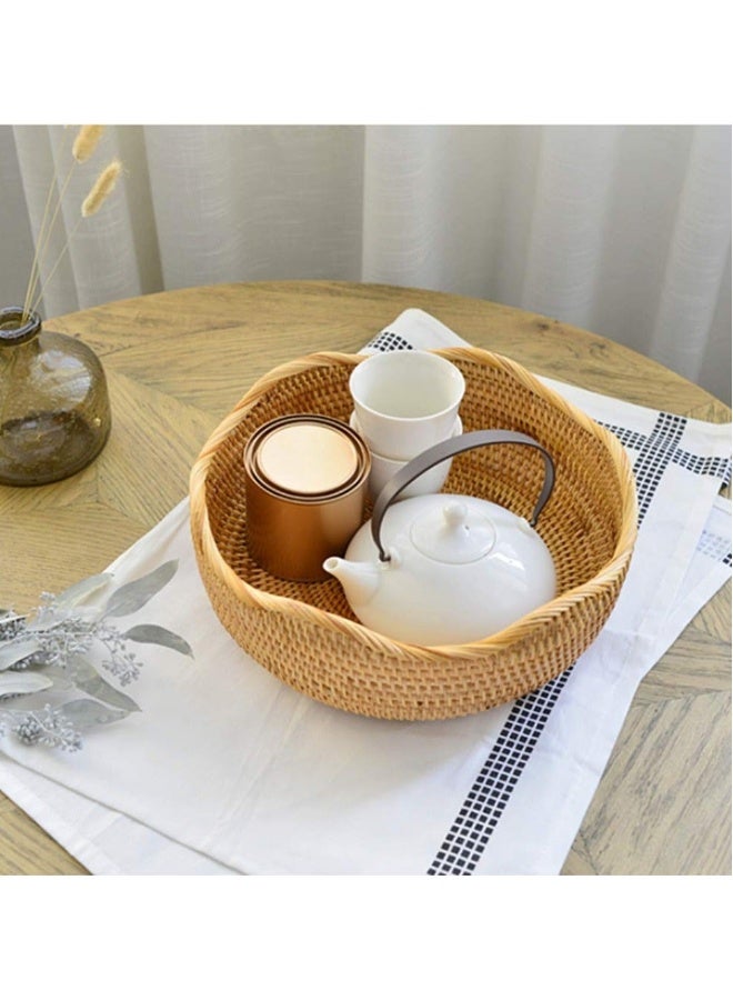 Hand-woven Basket, Handmade Rattan Round Fruit Basket Round Serving Tray Fruit Bowl, Bread Basket, Food Storage Bowl, Snack Serving Bowl Boho Home Décor Display Tray (8.7 Inch)  - Image 4
