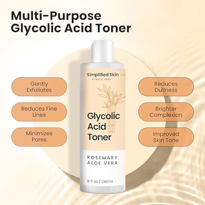 simplified skin Glycolic Acid Toner for Face - 8% Facial Toning Solution - Hydrating, Anti-Aging, Exfoliates Skin with AHA, Aloe Vera, & Rosemary Extract for Women & Men - 8 Fl Oz - Image 4