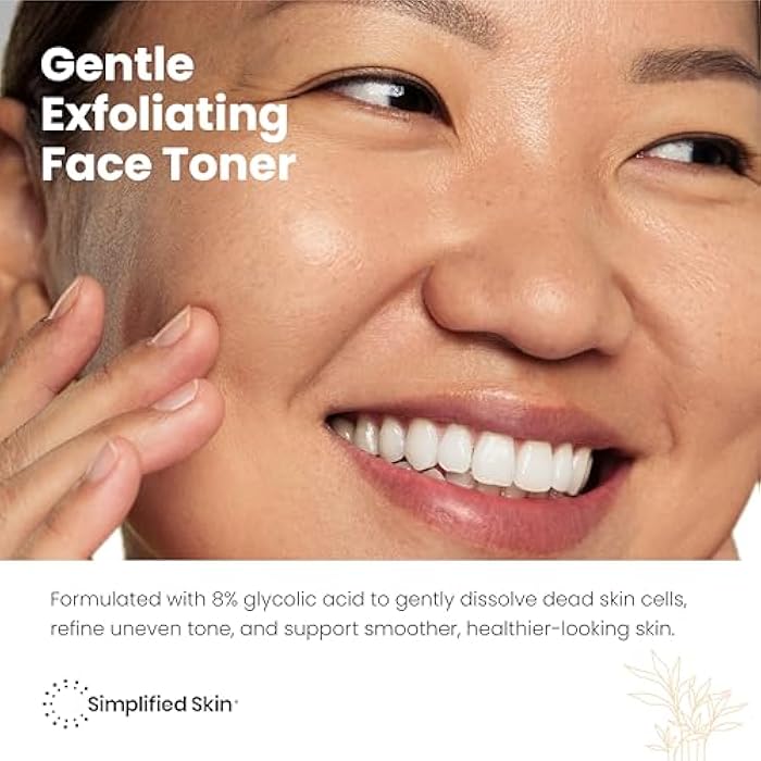 simplified skin Glycolic Acid Toner for Face - 8% Facial Toning Solution - Hydrating, Anti-Aging, Exfoliates Skin with AHA, Aloe Vera, & Rosemary Extract for Women & Men - 8 Fl Oz - Image 2