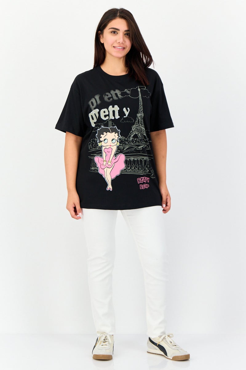 Fleischer Studios Women Crew Neck Short Sleeve Graphic Print T-Shirt, Black  - Image 4