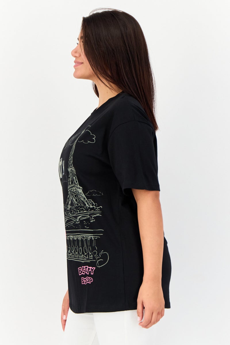 Fleischer Studios Women Crew Neck Short Sleeve Graphic Print T-Shirt, Black  - Image 3