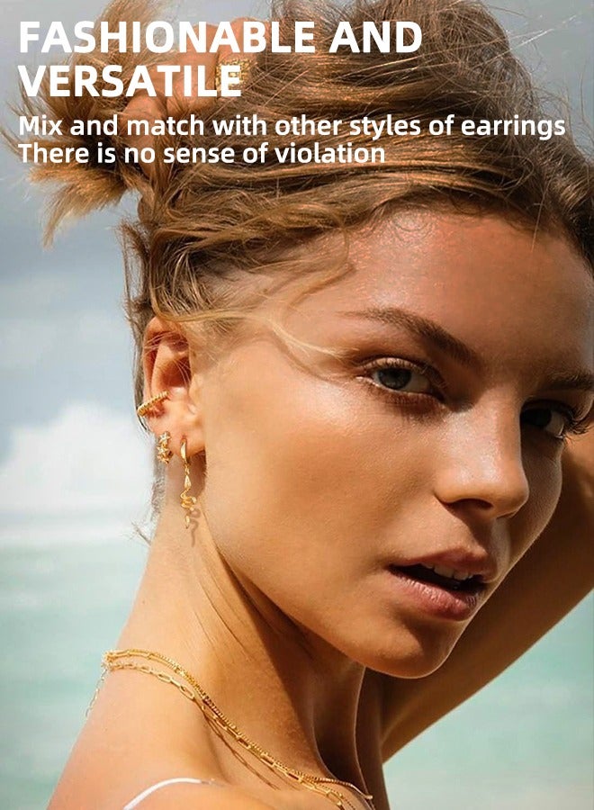 أقراط زركون على شكل نجمة، أقراط دائرية ذهبية مضادة للبهتان ومضادة للحساسية، أقراط مرصعة بالزركون، هدية أنيقة للبنات، أقراط على شكل نجمة، (ذهبي) - Image 4