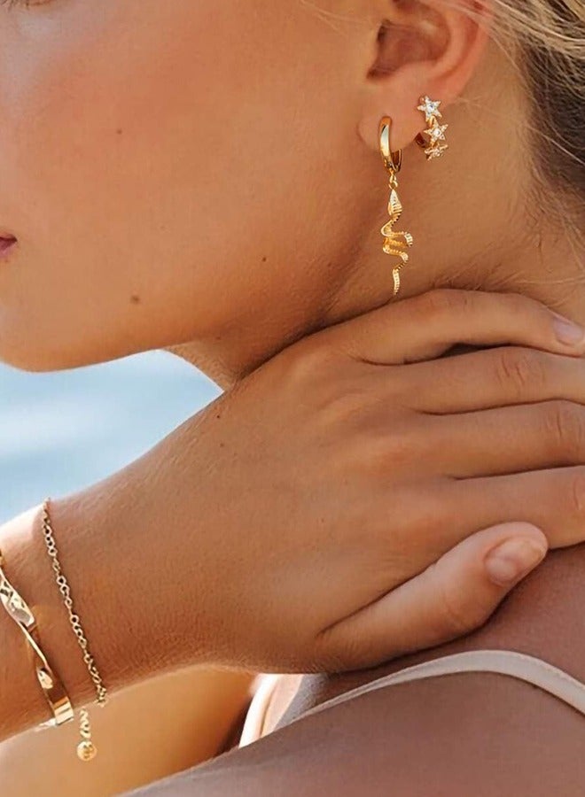 أقراط زركون على شكل نجمة، أقراط دائرية ذهبية مضادة للبهتان ومضادة للحساسية، أقراط مرصعة بالزركون، هدية أنيقة للبنات، أقراط على شكل نجمة، (ذهبي) - Image 5