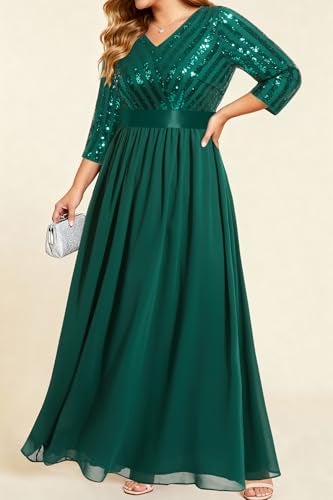 Talisea Emerald Green Plus Size Formal Dresses Sequin Long Sleeve Wedding Guest Evening Prom Gowns Elegant Holiday Party - Image 5