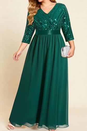 Talisea Emerald Green Plus Size Formal Dresses Sequin Long Sleeve Wedding Guest Evening Prom Gowns Elegant Holiday Party - Image 3