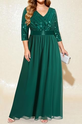 Talisea Emerald Green Plus Size Formal Dresses Sequin Long Sleeve Wedding Guest Evening Prom Gowns Elegant Holiday Party - Image 4