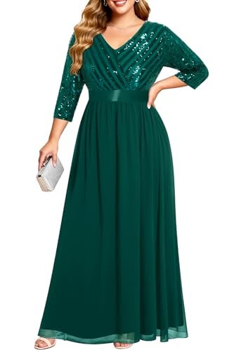 Talisea Emerald Green Plus Size Formal Dresses Sequin Long Sleeve Wedding Guest Evening Prom Gowns Elegant Holiday Party - Image 1
