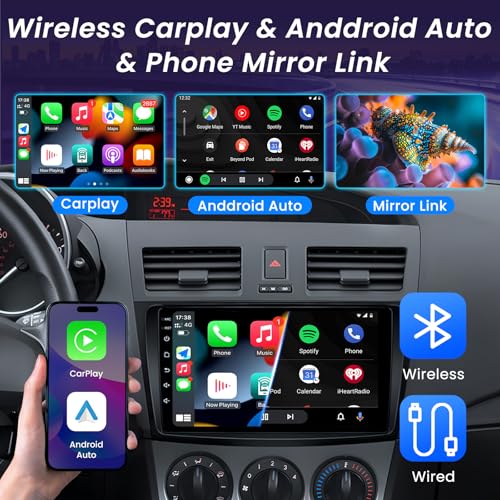 Jerqry Android 13 Car Stereo for Mazda 3 2010–2013 – 9 Inch 1280×800 HD Touchscreen Head Unit with Wireless CarPlay & Android Auto, GPS, WiFi, Bluetooth, FM, Backup Camera, Fit Bose System, Online OTA Upgrad - Image 2