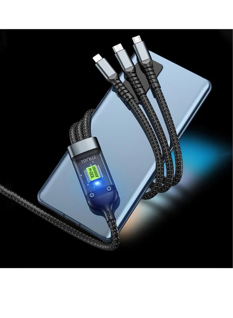Captaintech Charging Cable, Transparent Luminous Multi Charger Cable, Universal 3 in 1 Multiple USB Cable Fast Charging Cord, with Type-C, Micro USB and IP Port for Cell Phones and More (2 Pack) - Image 2