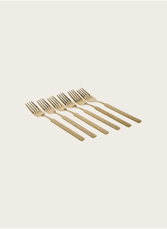 C&E Titanium Fork 6-Piece Set, Home Kitchen Laser Flower Tea Fork Set, Gold With Printing  - Image 1