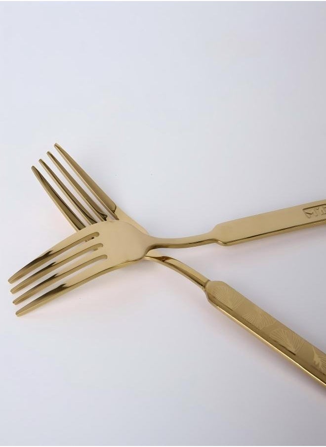 C&E Titanium Fork 6-Piece Set, Home Kitchen Laser Flower Tea Fork Set, Gold With Printing  - Image 4