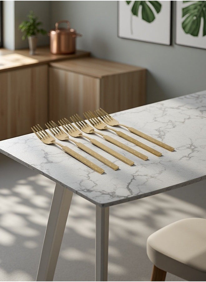 C&E Titanium Fork 6-Piece Set, Home Kitchen Laser Flower Tea Fork Set, Gold With Printing  - Image 2