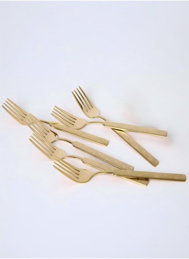 C&E Titanium Fork 6-Piece Set, Home Kitchen Laser Flower Tea Fork Set, Gold With Printing  - Image 3