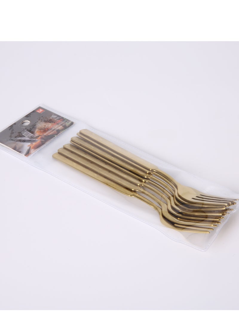 C&E Titanium Fork 6-Piece Set, Home Kitchen Laser Flower Tea Fork Set, Gold With Printing  - Image 5