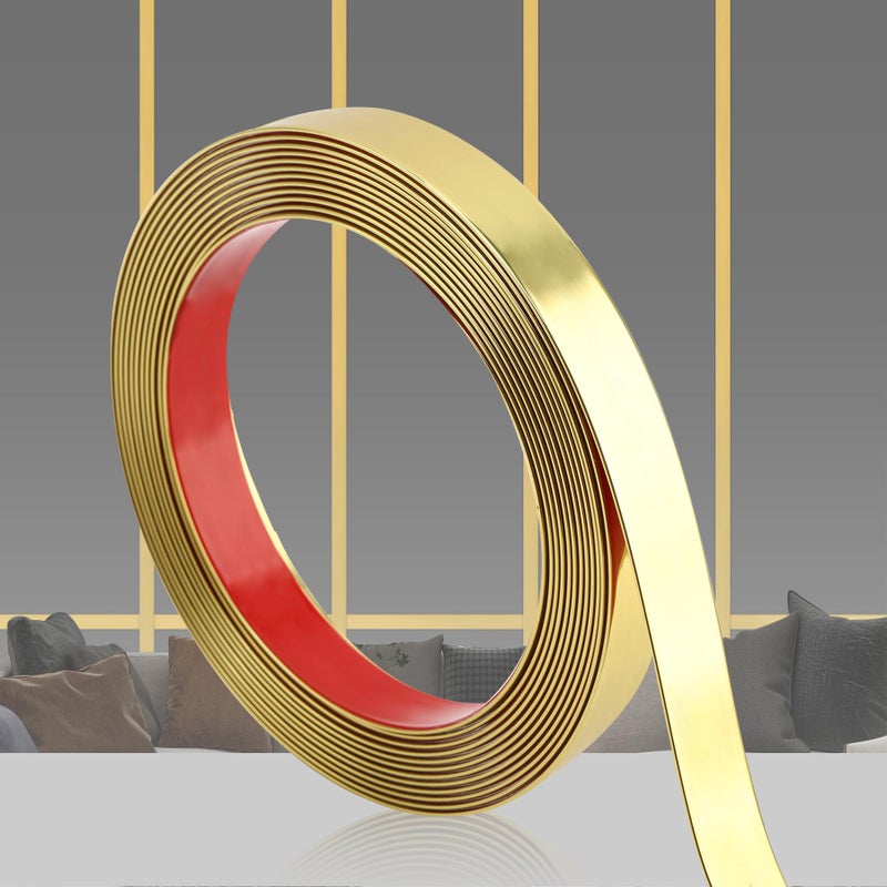 QDYMXUN Glossy Gold Peel and Stick PVC Molding Trim, Flexible DIY Wall Accent Strip for Mirror Frame, Cabinet, Edges & Borders and Tiles (197''L x 0.8''W) - Image 1