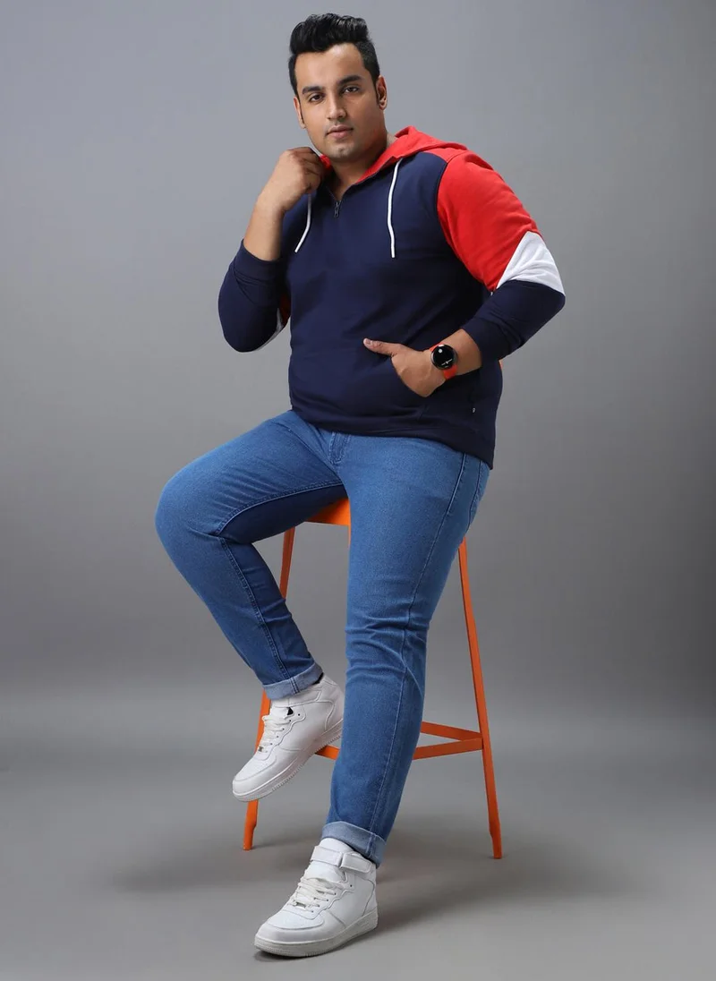 Urbano Fashion  Urbano Plus Men's Blue, Red Cotton Colour Block Hooded Neck Sweatshirt for Men | Best Price UAE