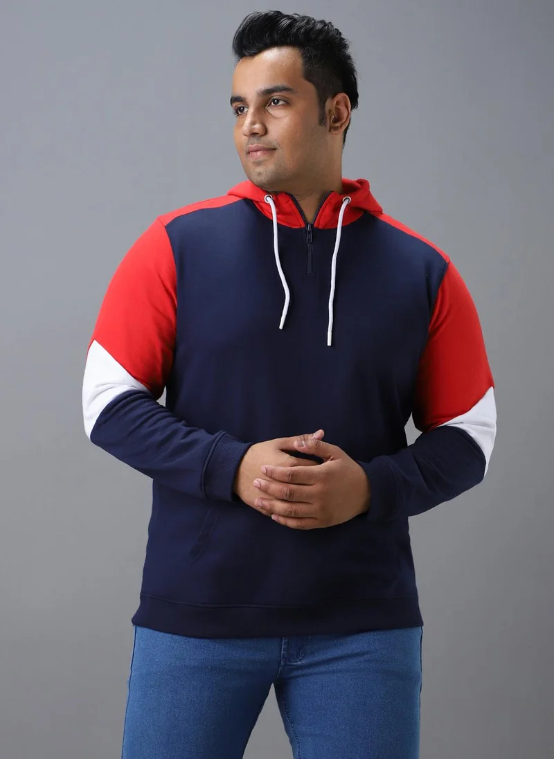 Urbano Fashion  Urbano Plus Men's Blue, Red Cotton Colour Block Hooded Neck Sweatshirt for Men | Best Price UAE
