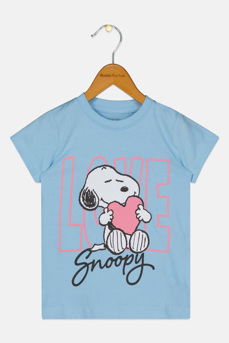 Peanuts Kids Girl Graphic Short Sleeve T-shirt, Light Blue - Image 1