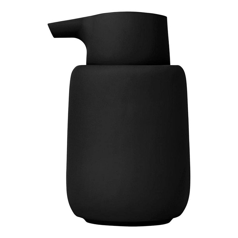 blomus Sono Soap Dispenser 250 ml Ceramic Hand Soap Dispenser in Black Diameter 8 x 14 H cm Colour Black Liquid Soap Dispenser with Pump Head