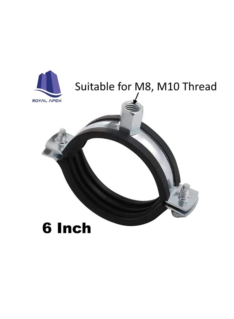 Heavy Duty Adjustable Two-screw Pipe Galvanized Iron (GI) Clamp with Rubber Lined or Unlined for Wall Ceiling Mount Pipe Supports, Split Ring Hanger (6 Inch, Pack of 10)  - Image 3