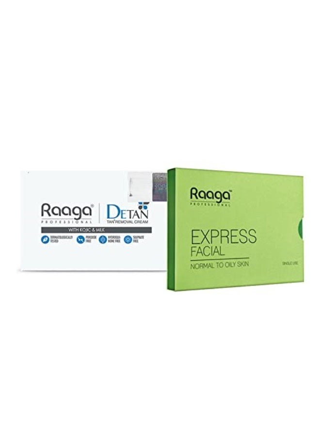 Raaga Professional De-Tan Tan removal Cream Kojic & Milk | 72g & Raaga Professional Express Facial Kit | Normal to Oily | 35gm - Image 1