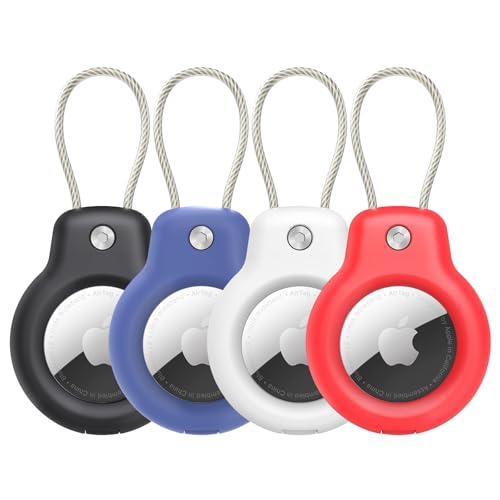 SPGUARD for AirTag Holder Case with Keychain, Air Tags-4 Pack for Apple Air Tag Holder with Wire Cable Lock Key Ring Chain Air Tagholder Accessories for GPS Item Tracker Kids,Keys,Luggage - Image 1