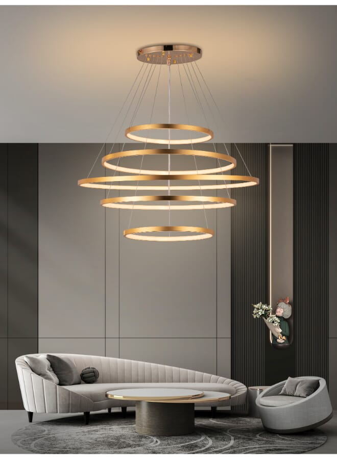 Best Power Modern LED 5 Rings Chandelier Light 6594 – 3 Lighting Levels – 80cm + 2x60cm + 2x40cm Rings – 316W – 100cm Adjustable Height – Elegant Ceiling Pendant for Living Room, Dining Room, and More - Image 1