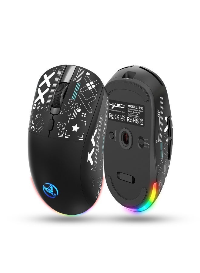 HYSJ tri-mode Bluetooth wireless gaming mouse, featuring a magnetic charging dock, lightweight anti-slip design, PixArt PAW3311 sensor, 22K DPI, BT/2.4GHz/wired connectivity, compatible with PC/MAC - Image 3