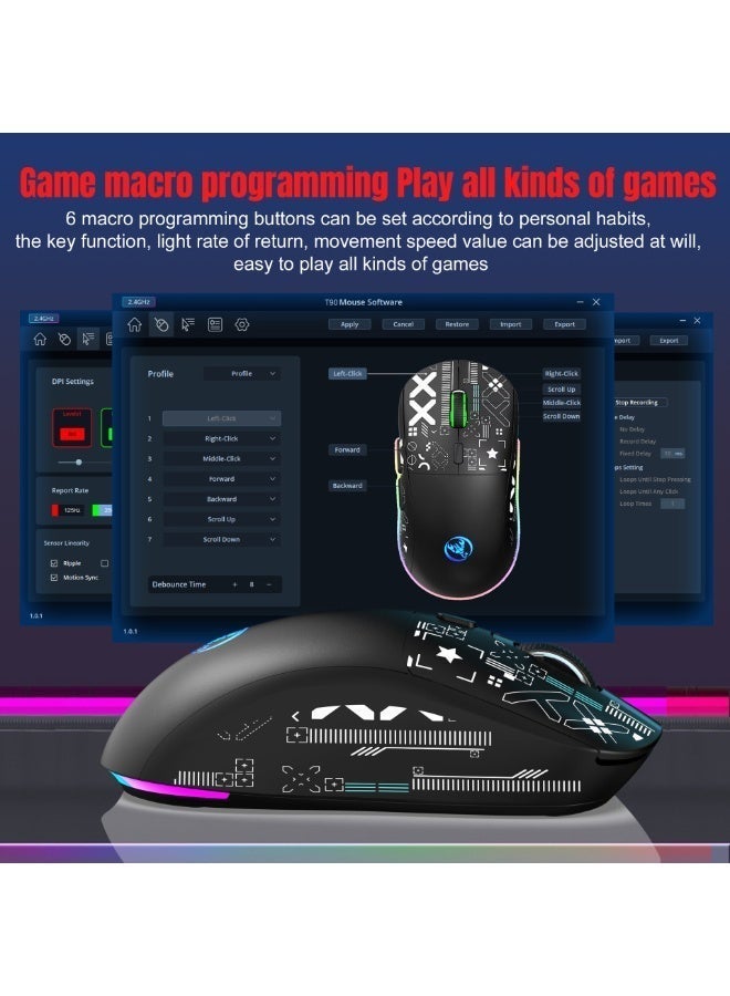 HYSJ tri-mode Bluetooth wireless gaming mouse, featuring a magnetic charging dock, lightweight anti-slip design, PixArt PAW3311 sensor, 22K DPI, BT/2.4GHz/wired connectivity, compatible with PC/MAC - Image 4