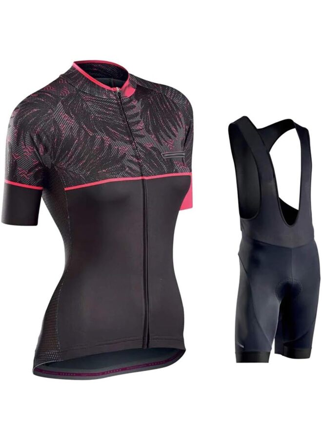 Women Cycling Jersey Set Short Sleeve Padded Bicycle Shorts Quick-dry Reflective (Size : XL)