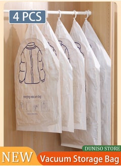 DUNISO 4 Pack Hanging Vacuum Storage Bags，Vacuum Seal Storage Bag Clothing Bags，Compressed Bag with Hangers，For Suits，Reusable，Space Saver，for Closet Clothes Coats Jacket  - Image 2