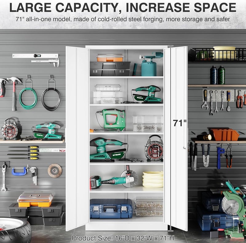 SISESOL Metal Storage Storage Cabinet with 5 Adjustable Shelves,White Metal Cabinet with Locking Doors,Steel Pantry Cabinet with Lock,71" Lockable Storage Cabinet for Home,Office,Garage,Kitchen,Shop - Image 5