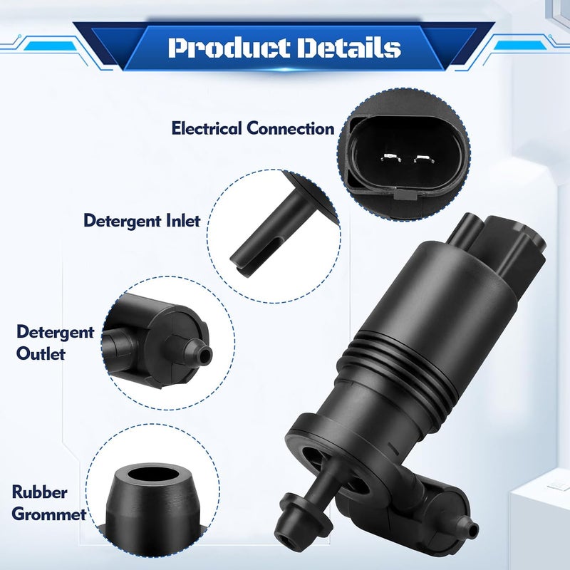 All consumer tier purchase options Windshield Washer Pump w/Grommet, Replacement for Jeep Grand Cherokee Wrangler Commander Compass Patriot | Dodge Grand Caravan Durango Journey Nitro | Chrysler Town & Country Aspen, 05179153AC Stable base - Image 5