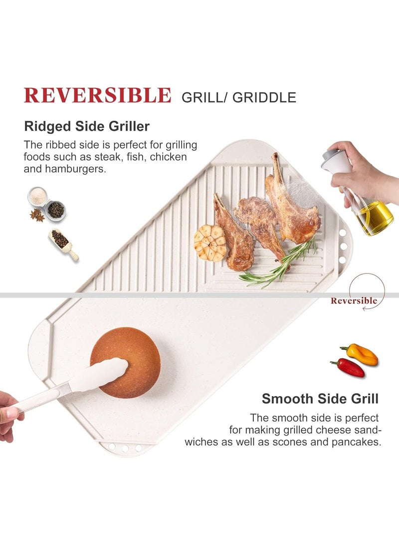 طقم أدوات طبخ 20 قطعة، حلل ومقالي غير لاصقة، أدوات طبخ جرانيت للحث، طقم مطبخ غير لاصق، صينية خبز طويلة بيج كريم، خالية من PFOS وPFOA - Image 4