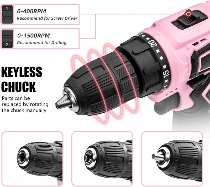 12V Cordless Drill Set,Electric Drill With Batteries And Charger,Built-In Led Light,12' Storage Pouch Included - Image 5