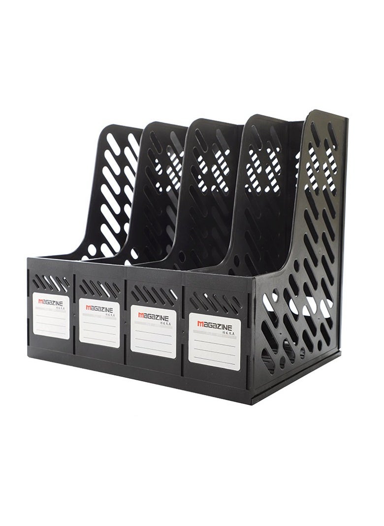 MileMelo - Office Organiser Desk A4 File Organizer with Pen Holder 4 Compartments File Organiser Holder Letter Size File Folder Holder Sturdy File Storage Boxes Desktop File Organiser Box File Dividers - Image 1