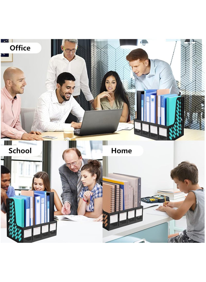 MileMelo - Office Organiser Desk A4 File Organizer with Pen Holder 4 Compartments File Organiser Holder Letter Size File Folder Holder Sturdy File Storage Boxes Desktop File Organiser Box File Dividers - Image 1